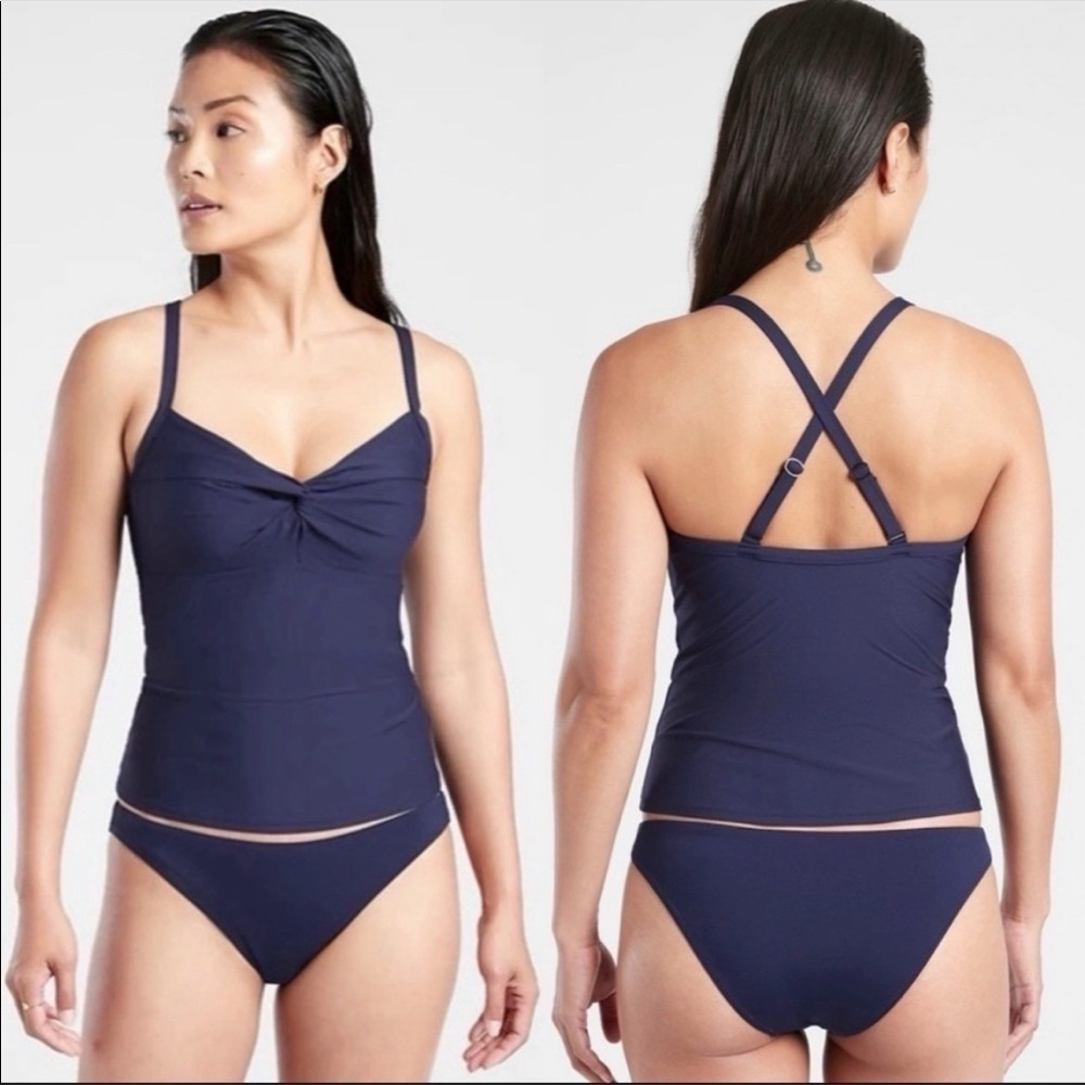 Athleta Dark Blue Twist Up Tankini Swim Top Size 32 D/Dd